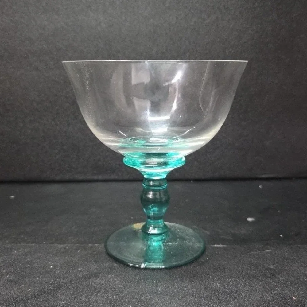 Marquis Waterford‎ Bermuda Green Champagne Coupe, Vintage Cut Crystal Stemware